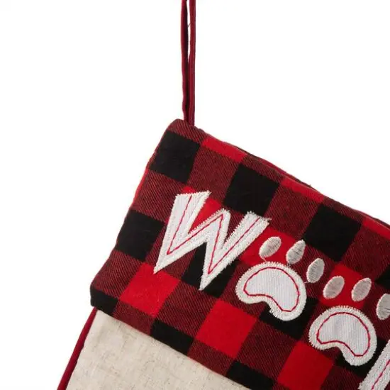 Glitzhome&reg; 21" LED Embroidered Dog Linen Christmas Stocking {7}