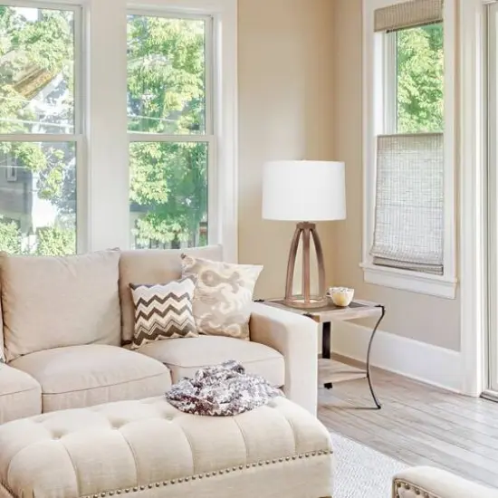 Lalia Home 29" Wooded Arch Table Lamp with White Fabric Shade Old Wood and White {6}