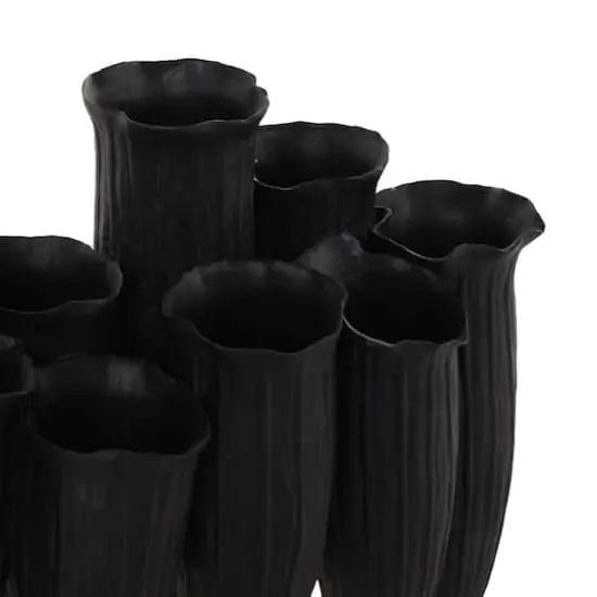 13.25" Black Ceramic Abstract Floral Inspired Decorative Vase with Linear Grooves & 10 Openings {5}