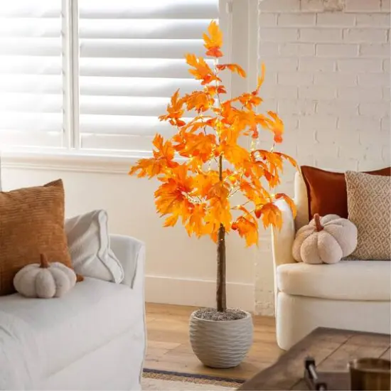 4ft. Pre-Lit Autumn Maple Artificial Fall Tree with 180 Warm White LED Lights {12}