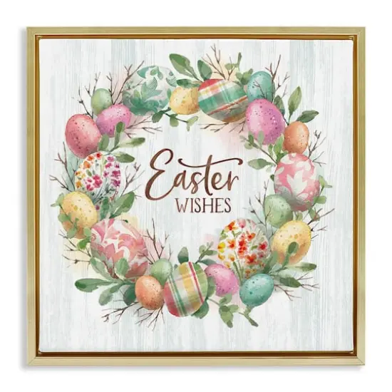 Stupell Industries Easter Wishes Wreath Floater Framed Art Gold {1}