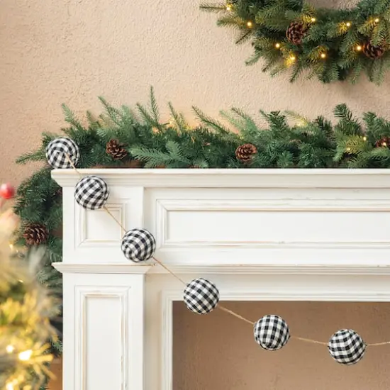 Glitzhome&reg; 6ft. Black & White Plaid Fabric Garland {7}