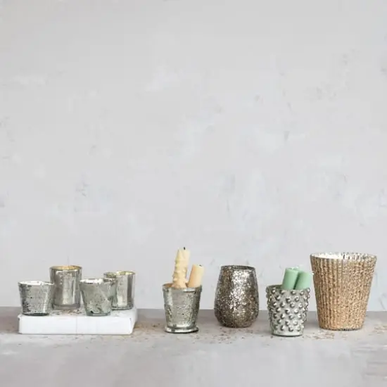 Hello Honey® Antique Silver Mercury Glass Votive Holder Set {3}