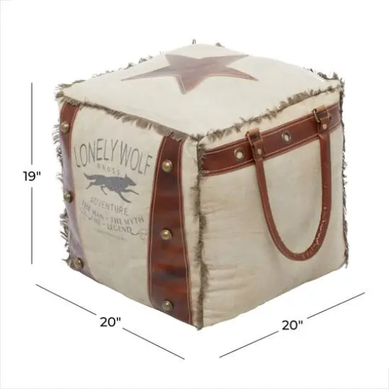 Brown Canvas Rustic Stool, 19" x 20" x 20" {13}