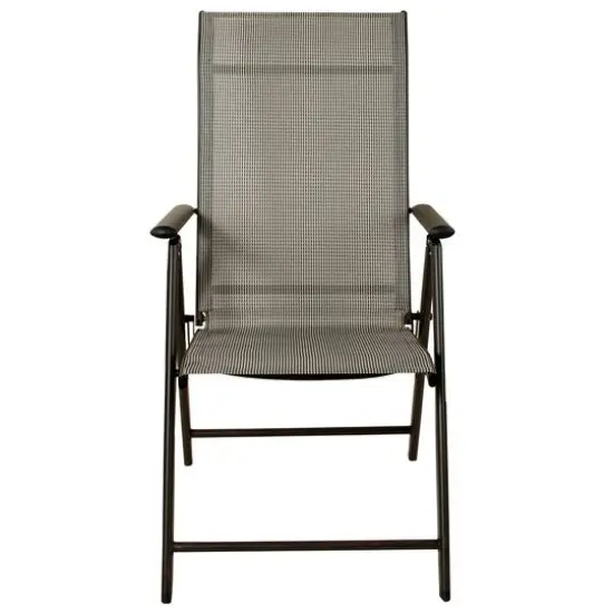40" Brown Steel and Mesh Foldable Reclining Patio Arm Chair {3}