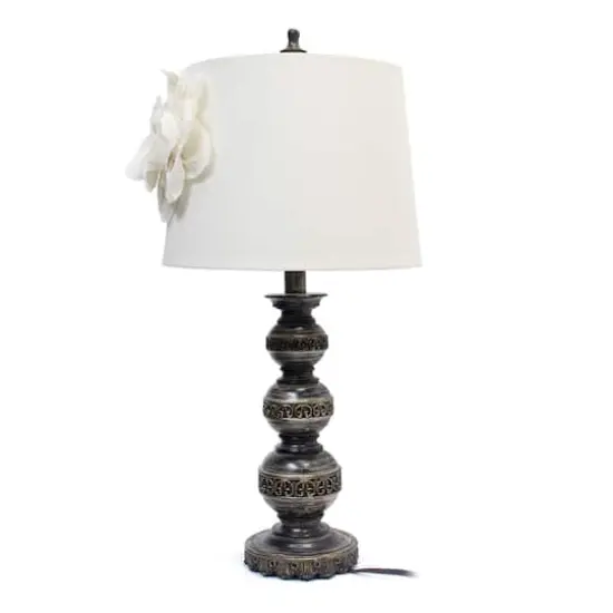Elegant Designs Aged Bronze Stacked Ball Lamp with Linen Flower Shade {6}