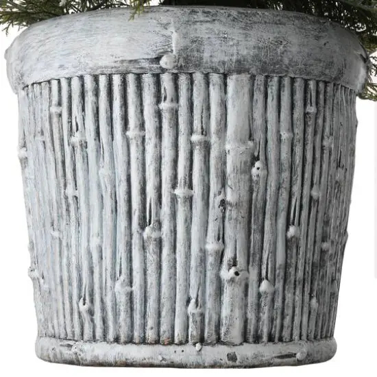 22" Pre-Lit Flocked Chiwawa Basin Pine Tree With Pinecones In Gray Pot, Clear LED Lights {7}