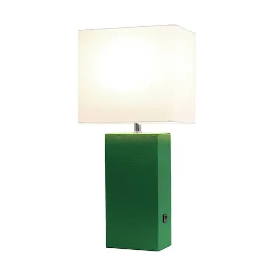Lalia Home Lexington 21" Leather Table Lamp with USB Charging Port Green {3}