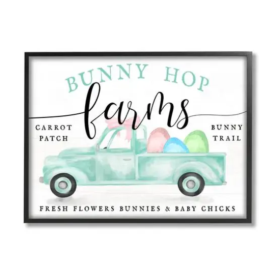 Stupell Industries Bunny Hop Farms Sign Easter Egg Green Truck Framed Giclee Art Black {1}