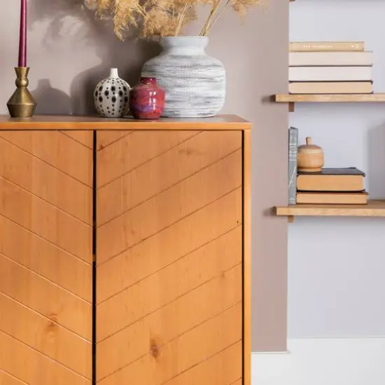 Walker Edison Caramel Chevron 2 Door Accent Cabinet {6}