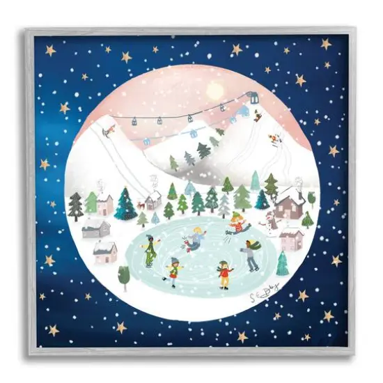 Stupell Industries Ice Skating Christmas Snow Scene Framed Giclee Art Gray {1}