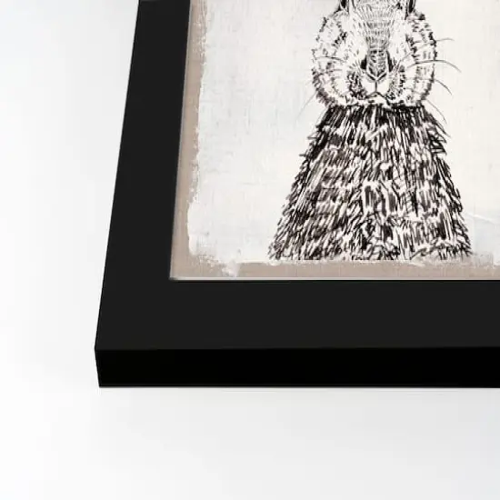 Ink Drawing Bunny Burlap 16" x 16" Black Framed Print Under Plexiglass {3}