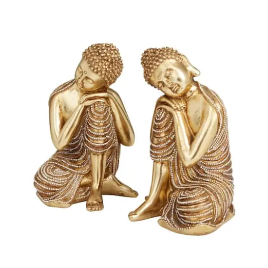 Set of 2 Gold Polystone Traditional Sculptures, 7" x 5" x 5" {3}