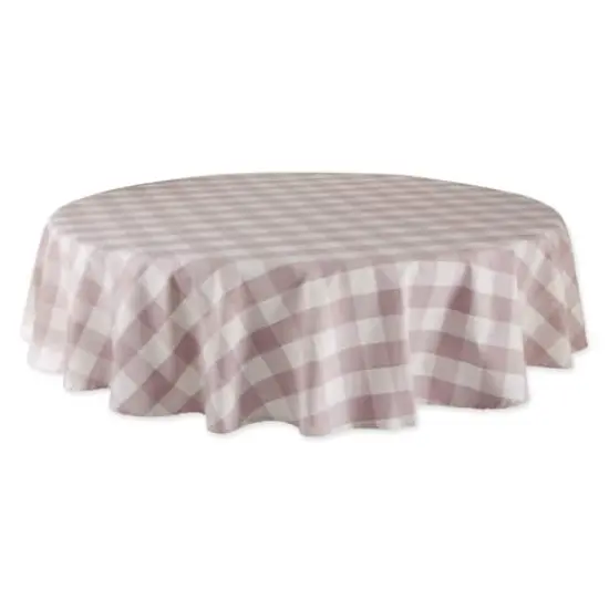 DII&reg; 70" Buffalo Check Round Tablecloth Dusty Lilac and White {1}