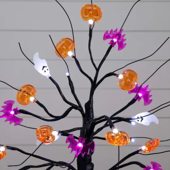 18in. Pre-Lit Artificial Halloween Ghost, Bats & Pumpkins 24 LED Lighted Ornament Tree {9}