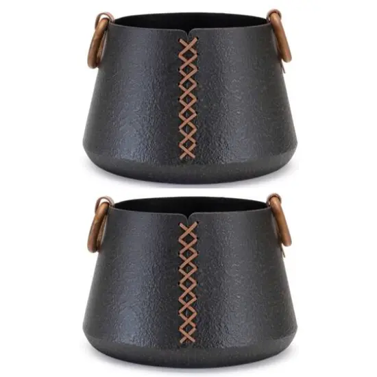9" Iron Metal Vases with Leather Accents, 2ct. {1}