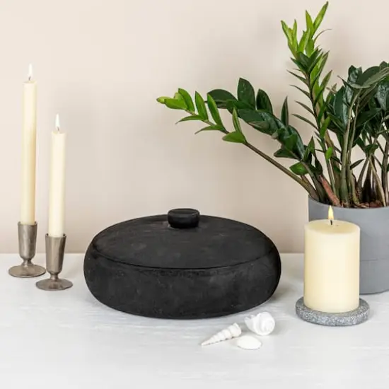 Hello Honey&reg; 11.5" Black Decorative Paulownia Wood Container with Lid {4}