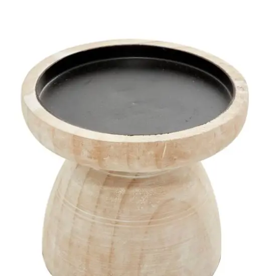 Brown Wood Natural Candle Holder Set {4}