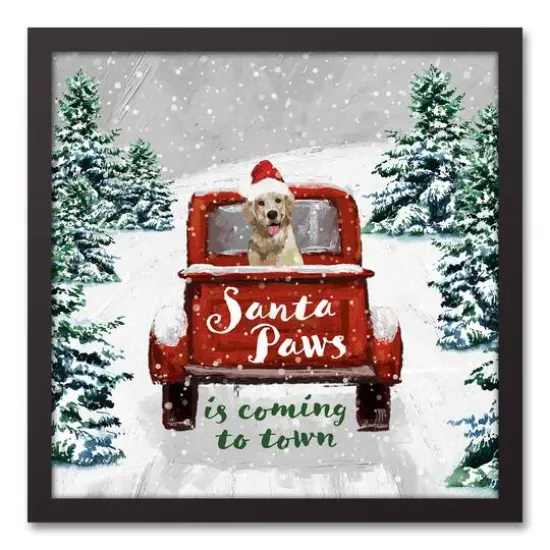 Santa Paws in Coming to Town Black Framed Canvas Wall Art {1}