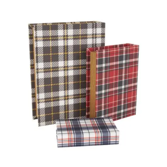 Multicolor Geometric Faux Book Storage Decorative Box with Plaid Inspired Pattern Set {7}