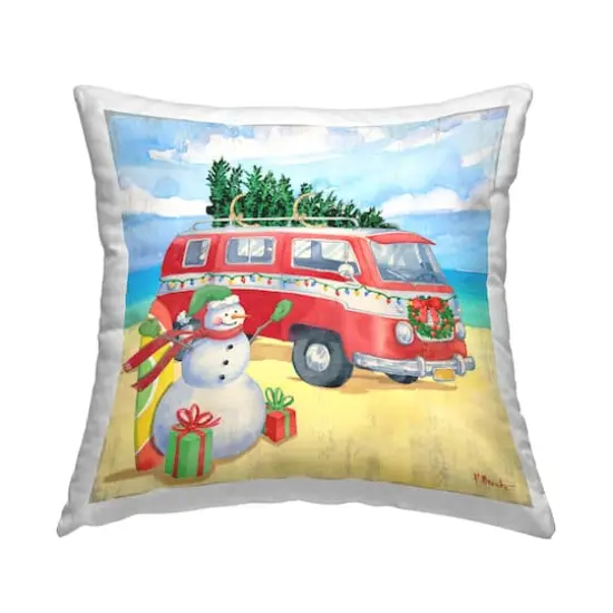 Stupell Industries Holiday Christmas Beach Van Throw Pillow {1}