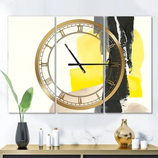 Designart 'Glam Black And Yellow Iii Modern Multipanel Wall Clock {3}