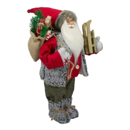18" Standing Santa Christmas Figure Carrying Presents & Sled {3}