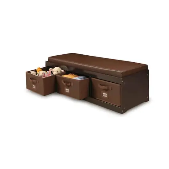 Badger Basket Kid's Cushioned Storage Bench With Three Bins Espresso {5}
