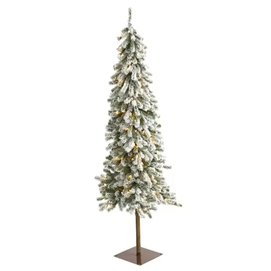 6ft. Pre-Lit Flocked Alpine Artificial Christmas Tree, Clear LED Lights {1}