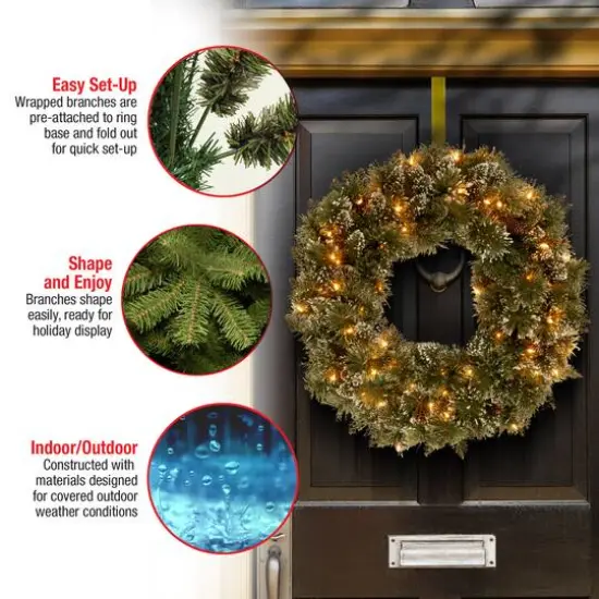 24" Glittery Bristle&reg; Pine Wreath with Clear Lights {6}