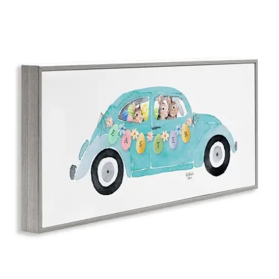 Stupell Industries Decorated Easter Car Bunnies Floral Pattern Banner Framed Giclee Art Gray {4}