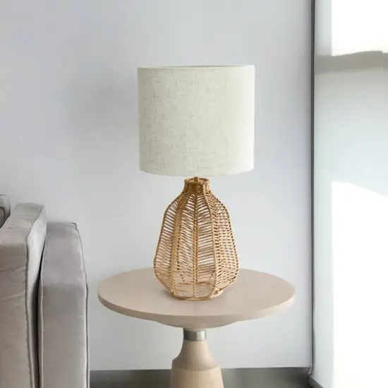 Lalia Home 21" Rattan Paper Rope Table Lamp with Shade Natural with light beige shade {5}