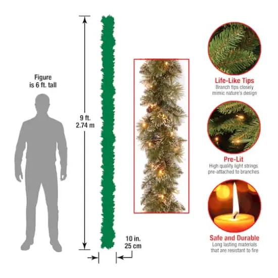 9' x 10" Pre-lit Glittery Bristle&reg; Pine Artificial Christmas Garland with White Tipped Cones and 50 Clear Lights {5}