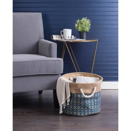 DII&reg; 15" Blue Ikat Round Burlap Bin {6}