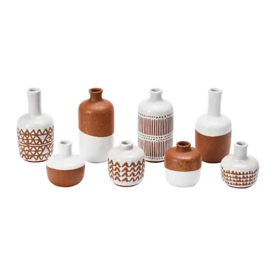 Hello Honey&reg; Mixed Pattern Brown & White Stoneware Vase Set {7}