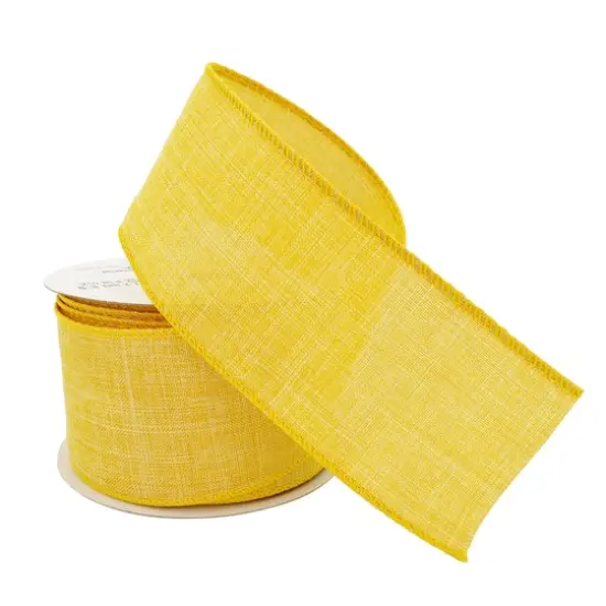 2.5" x 25ft. Faux Linen Wired Ribbon by Celebrate It&trade; D&eacute;cor Lemon {3}