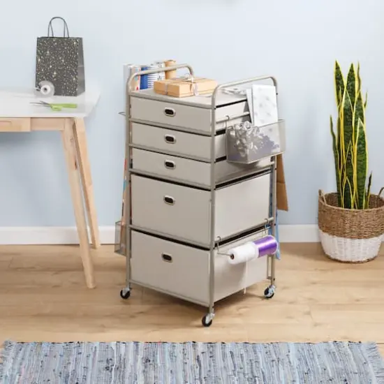 Honey Can Do Taupe Wrapping Paper Storage Cart with Wheels {3}