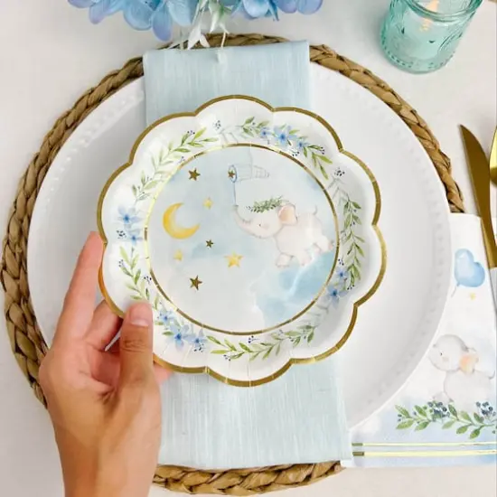 Kate Aspen&reg; 7" Blue Elephant Baby Shower Premium Paper Plates, 16ct. {5}