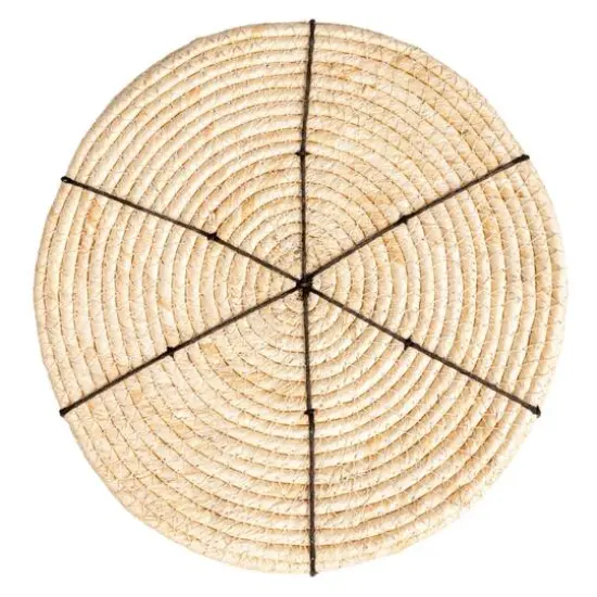 Household Essentials Natural Round Handwoven Corn Rope Basket Set with Thin Stripes & Plastic Liners {3}