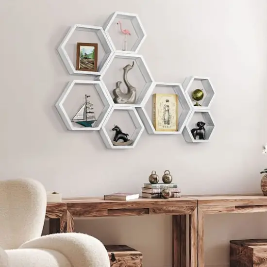 NEX&trade; Hexagon Honeycomb Floating Shelves Set White {6}