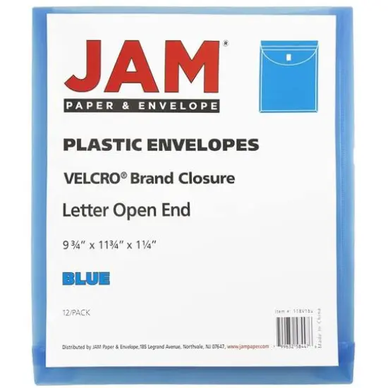 JAM Paper VELCRO&reg; Closure 9.75" x 11.5" Open End Envelopes, 12ct. Blue {6}