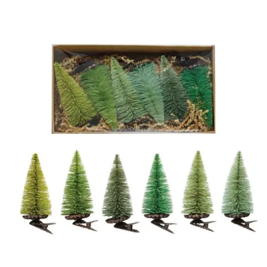 Hello Honey&reg; Green Sisal Bottle Brush Tree Clip-on Ornaments Boxed Set {1}