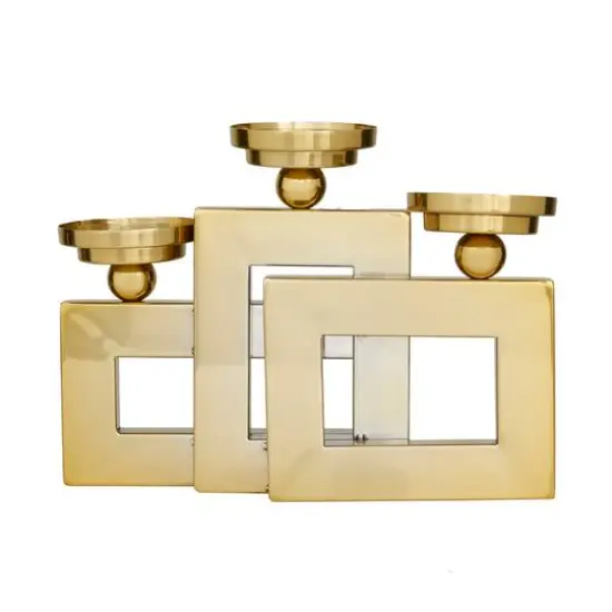 Gold Stainless Steel Modern Candle Holder, 14" x 14" x 6" {7}