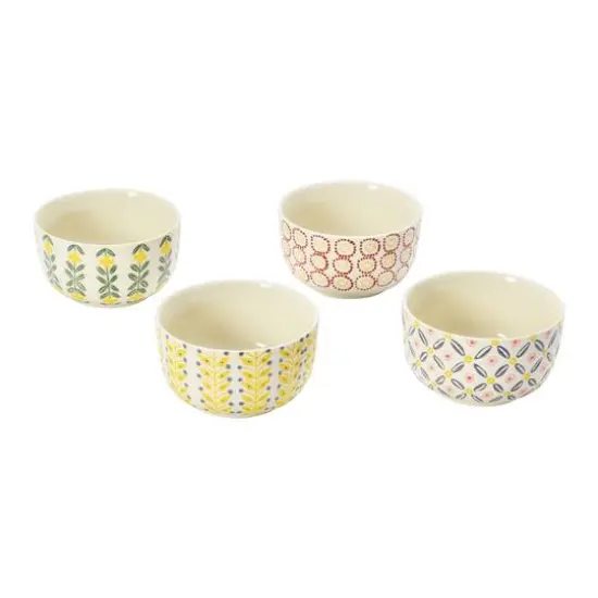 Hello Honey® 4.75" Wide Floral Print Hand-Stamped Stoneware Bowls, 4ct. {1}