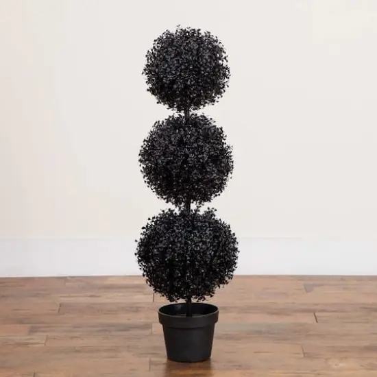 3ft. UV Resistant Artificial Halloween Black Triple Ball Boxwood Topiary (Indoor/Outdoor) {5}