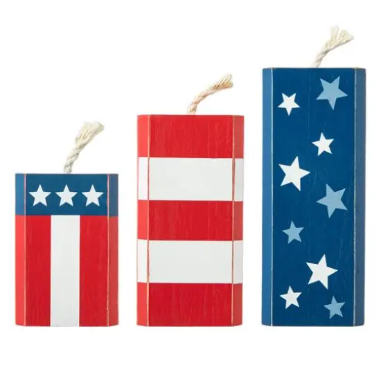 Glitzhome&reg; Wooden Patriotic America Firecracker Table D&eacute;cor Set {1}