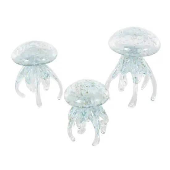 Blue Jellyfish Textured Glass Sculpture Set {7}