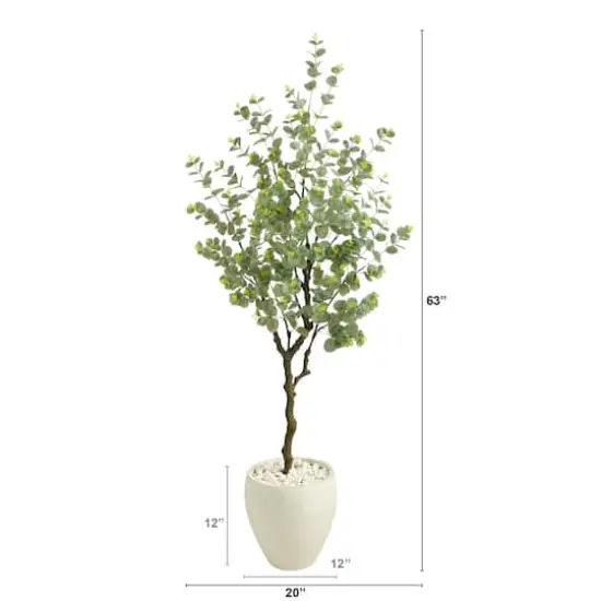 5ft. Eucalyptus Artificial Tree in White Planter {3}