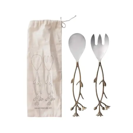 Hello Honey® 11.5" Stainless Steel & Brass Salad Servers Set {1}