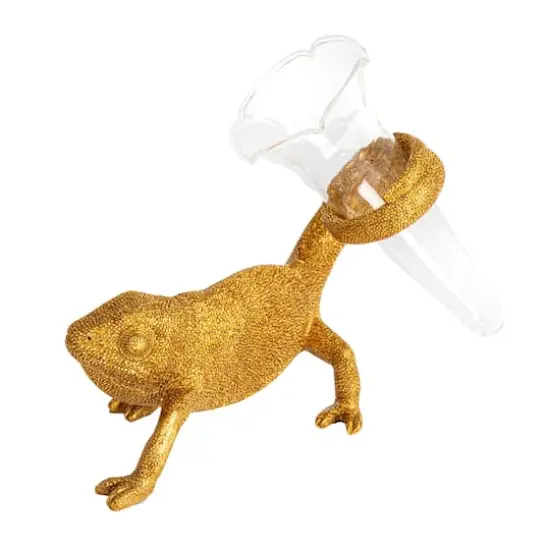 Hello Honey&reg; 7.5" Long Gold Chameleon with Glass Vase {1}